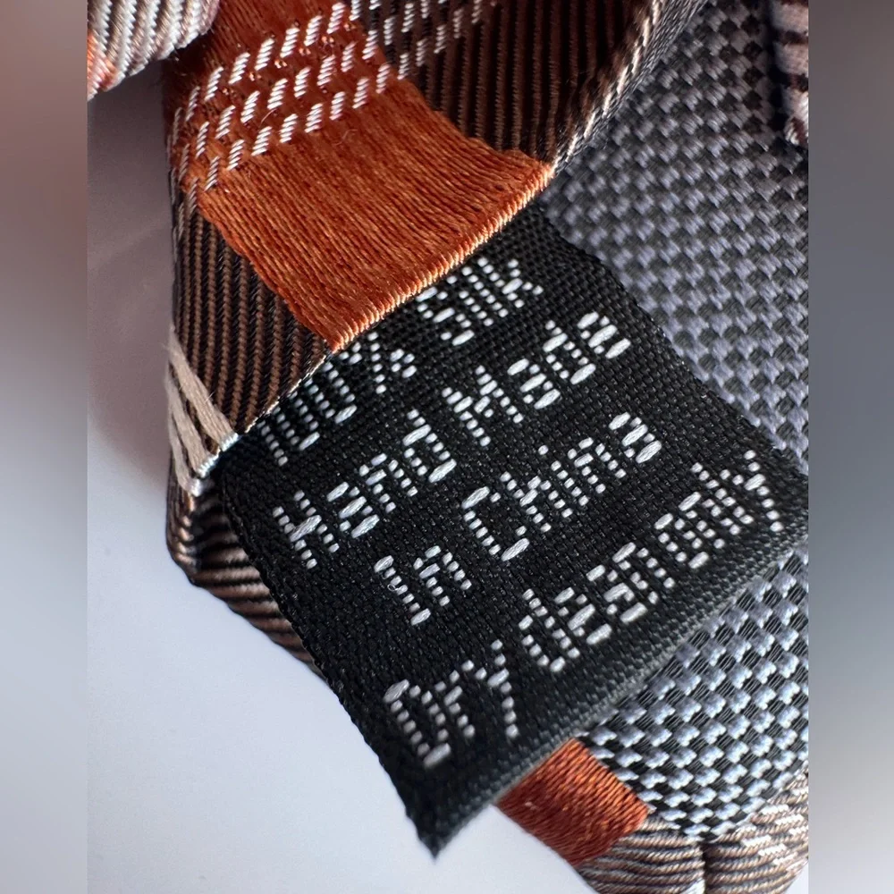 Pronto-Uomo Couture Hand Made 100% Silk Orange, Brown, & White Plaid Fall Tie